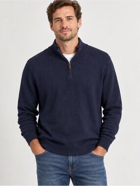 J.Crew Men’s LT Large Tall Navy Cotton Cashmere Quarter Zip 23x32